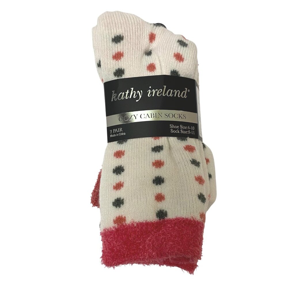 Kathy Ireland Cozy Cabin Socks Pink Polka Dot and Solid Pink for Shoe Size 4-10